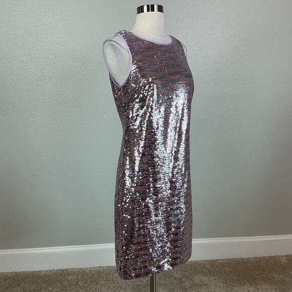 Vince Camuto Sparkly Sequined Mini Sheath Cocktail Dress Size 6 Pink and Silver - Picture 2 of 13